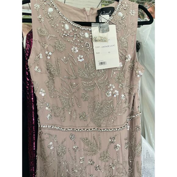 Mac Duggal Jewel Neck Beaded Midi Dress Vintage Lilac 10741 Sz 10 NWT - Picture 1 of 2
